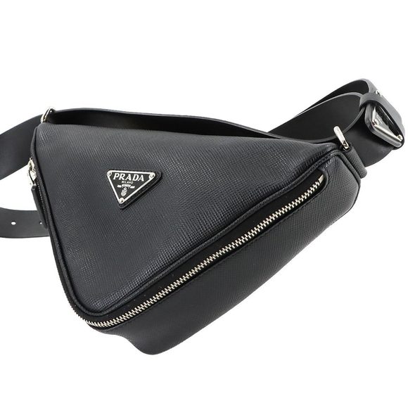 Prada Black Triangle Leather Saffiano Shoulder Bag - Picture 9 of 9